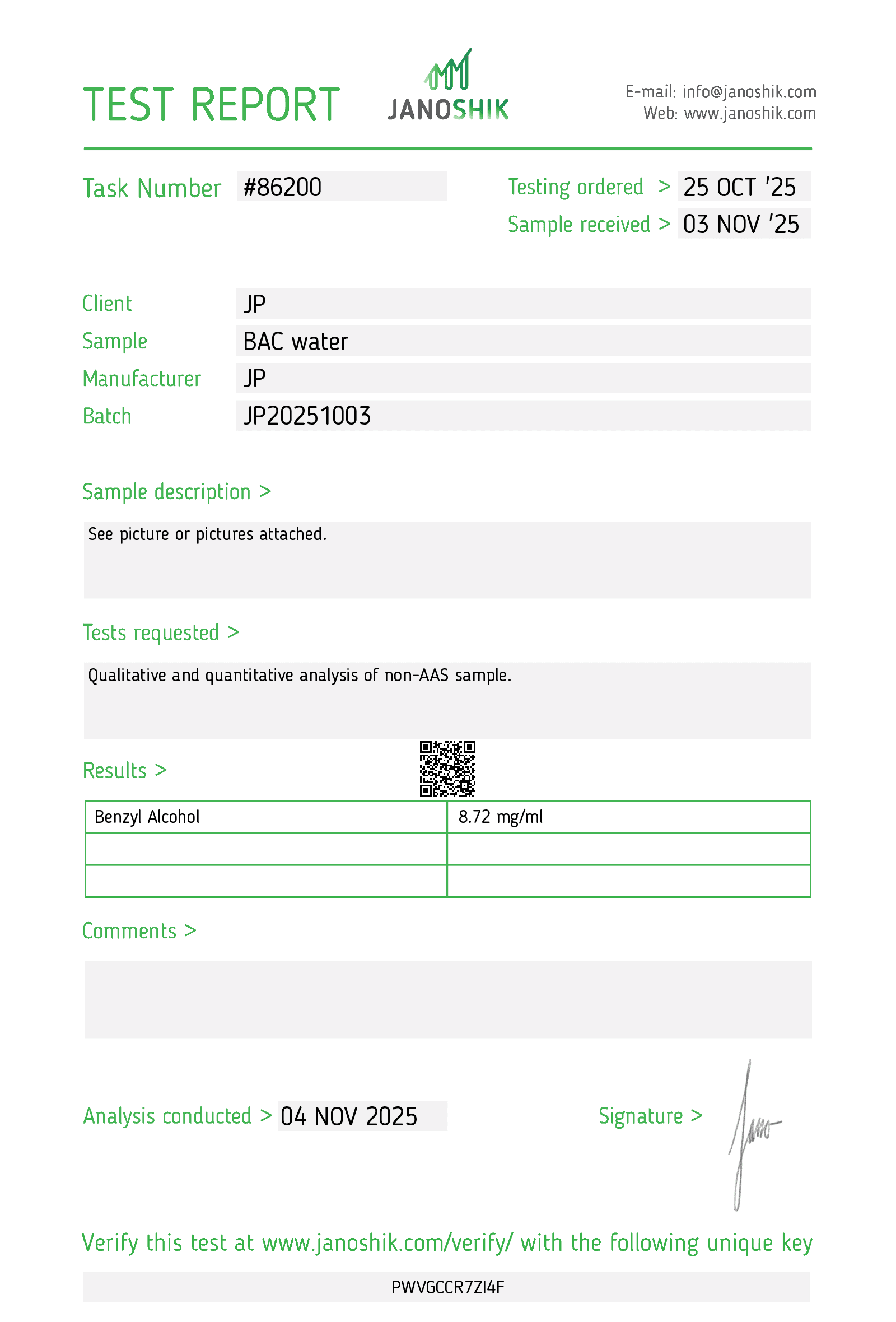 Certificado Agua Bacteriostática