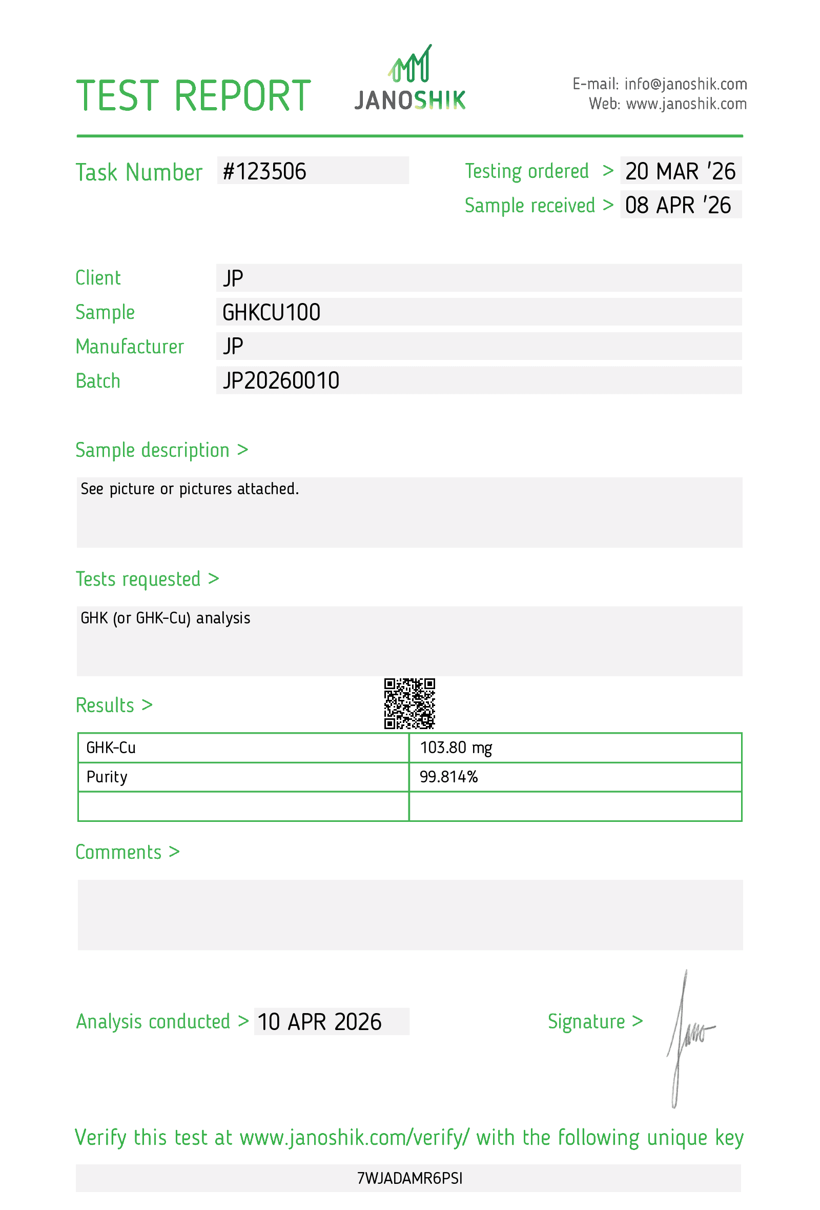 Certificado GHK-Cu 100mg