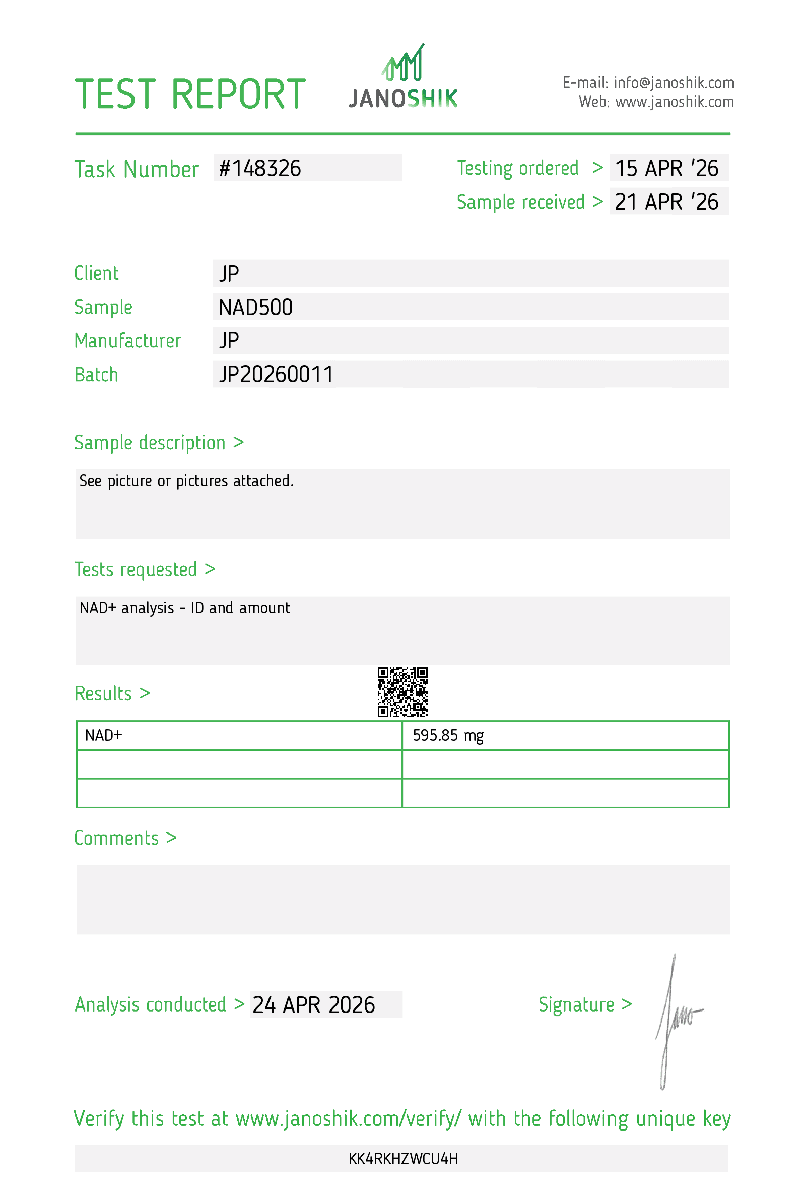 Certificado NAD+ 500mg