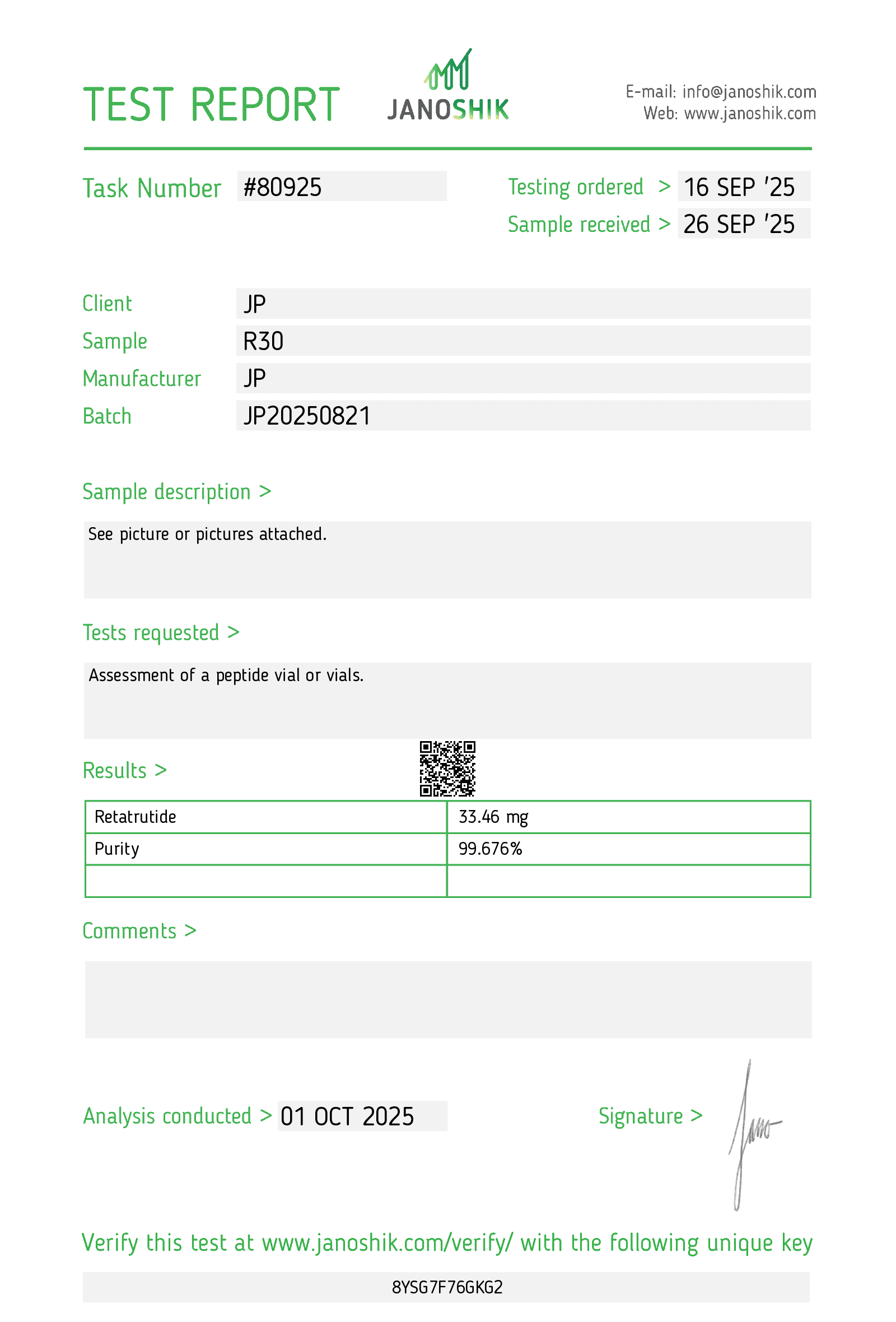 Certificado Retatrutida 30mg