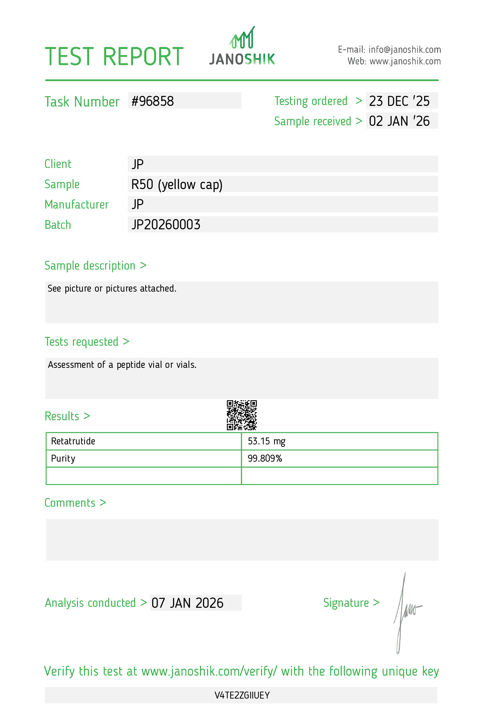 Certificado Retatrutida 50mg