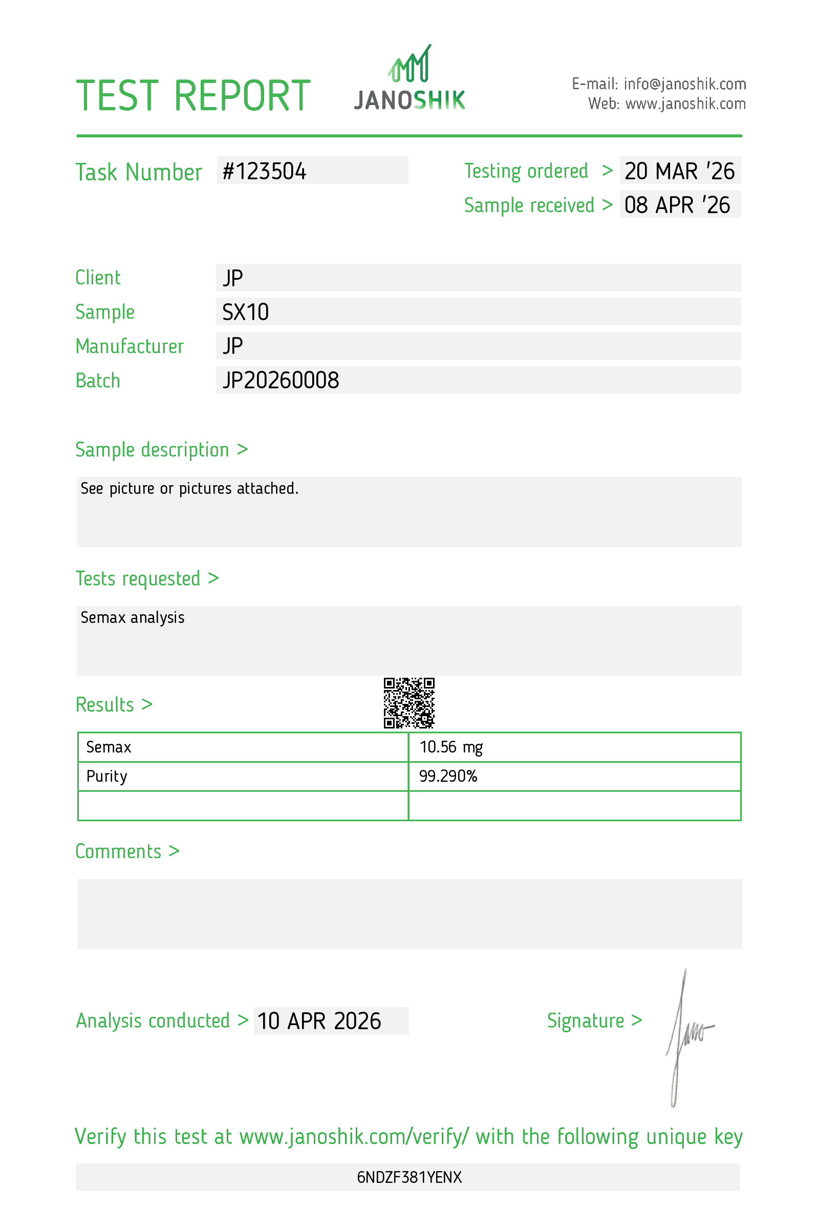 Certificado Semax 10mg